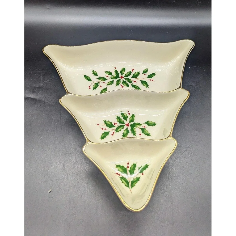 LENOX HOLIDAY Dimension DIVIDED TREE 3 PART DISH Snack Serving Relish